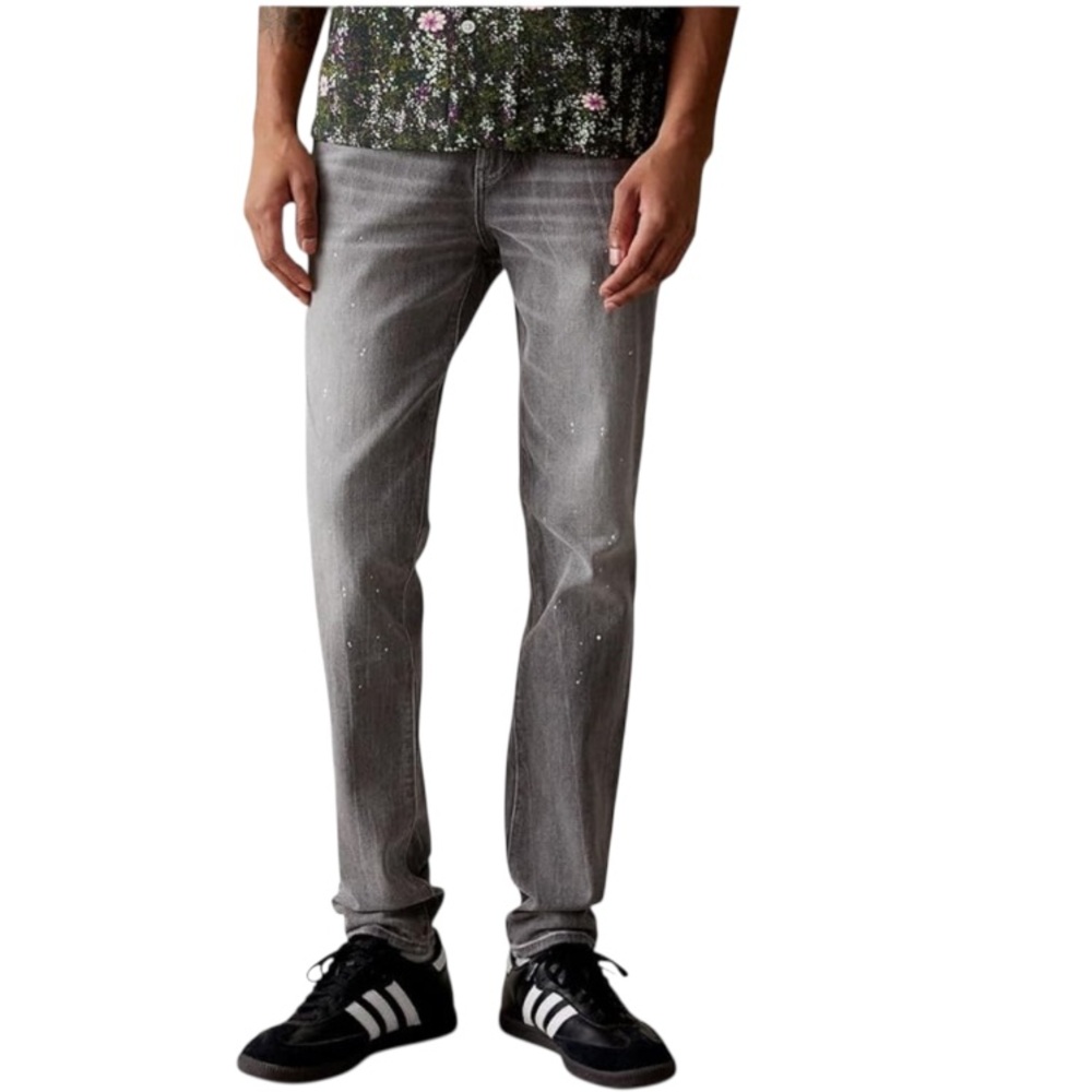 PacSun Mens Stacked Skinny Jeans Cotton Comfort Stretch Gray Splatter Size 30X30